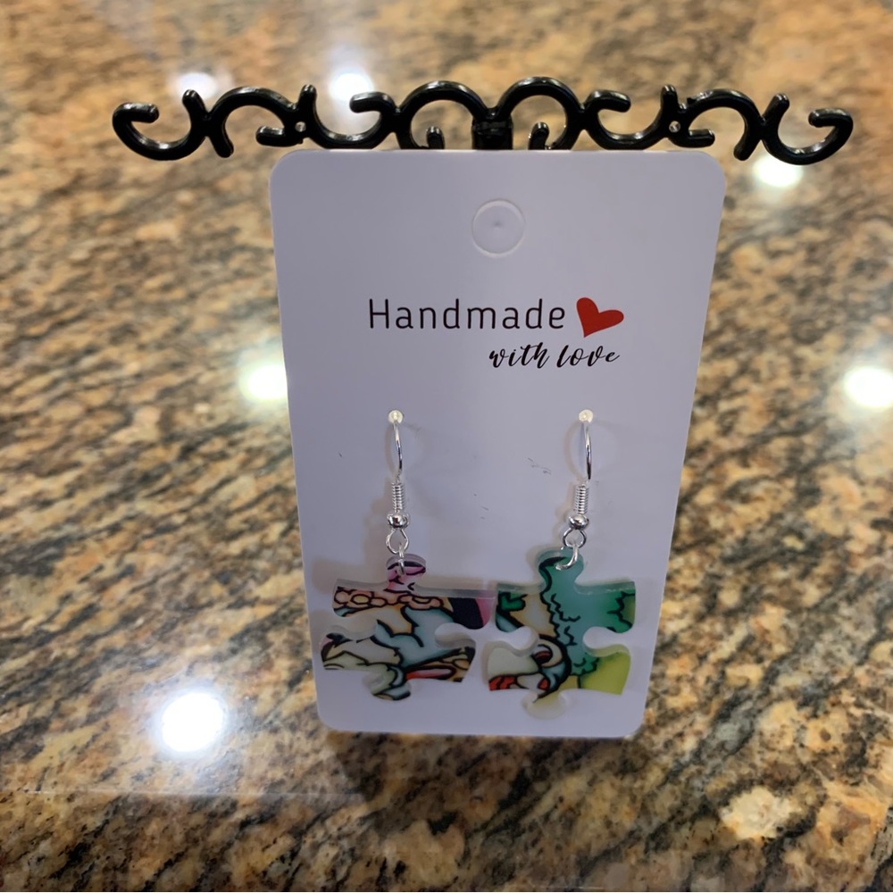 Handmade puzzle earrings - Picture 2 of 9